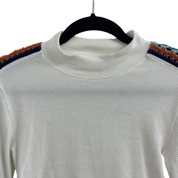 Free People Switch It Up Cuff White Waffle Thermal Crochet Top Small AS IS - Picture 4 of 7